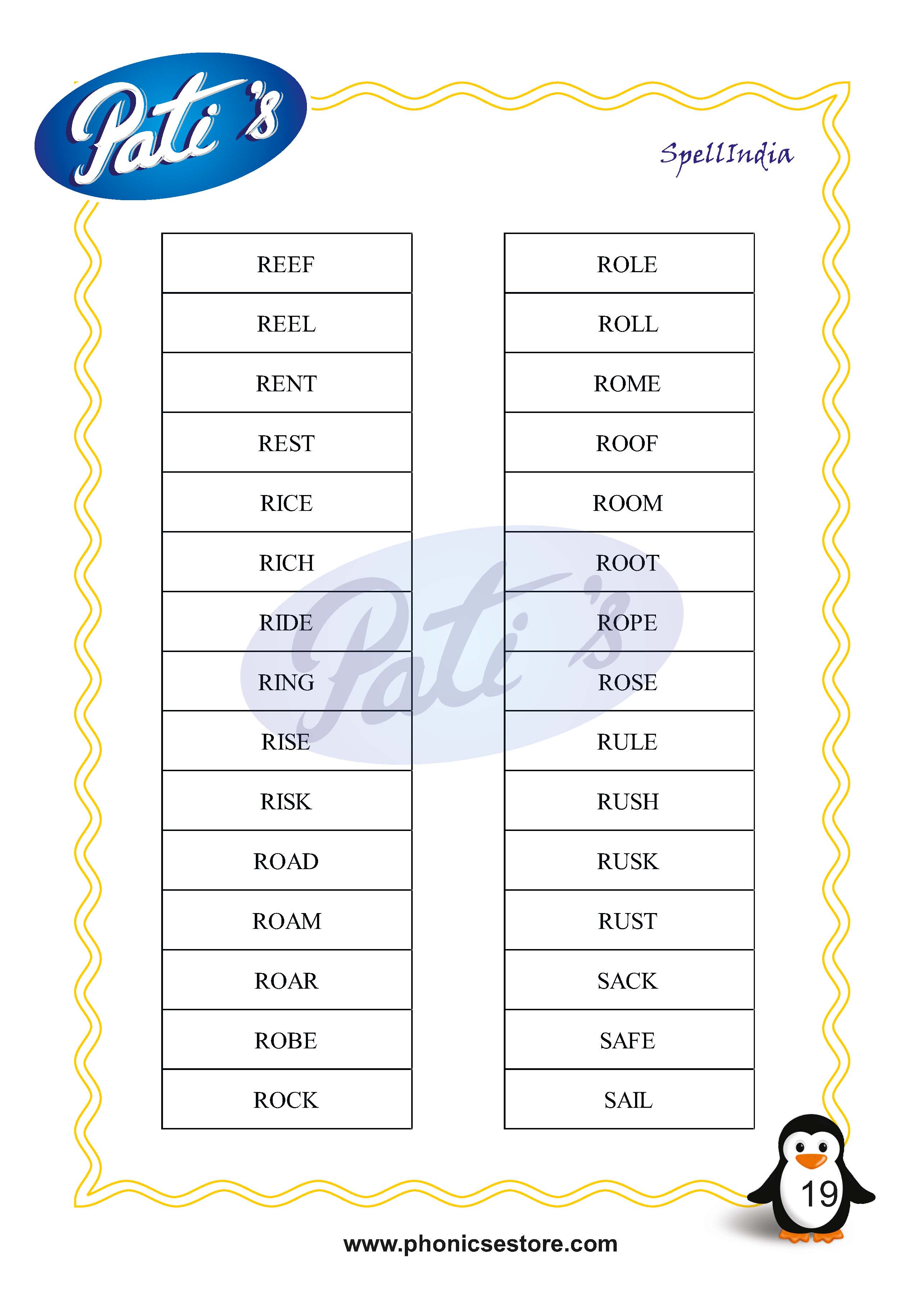 Pati Spelling Bee word list Class 2 Grade 2